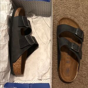 Birkenstock Arizona Black Leather Double Strap Sandals